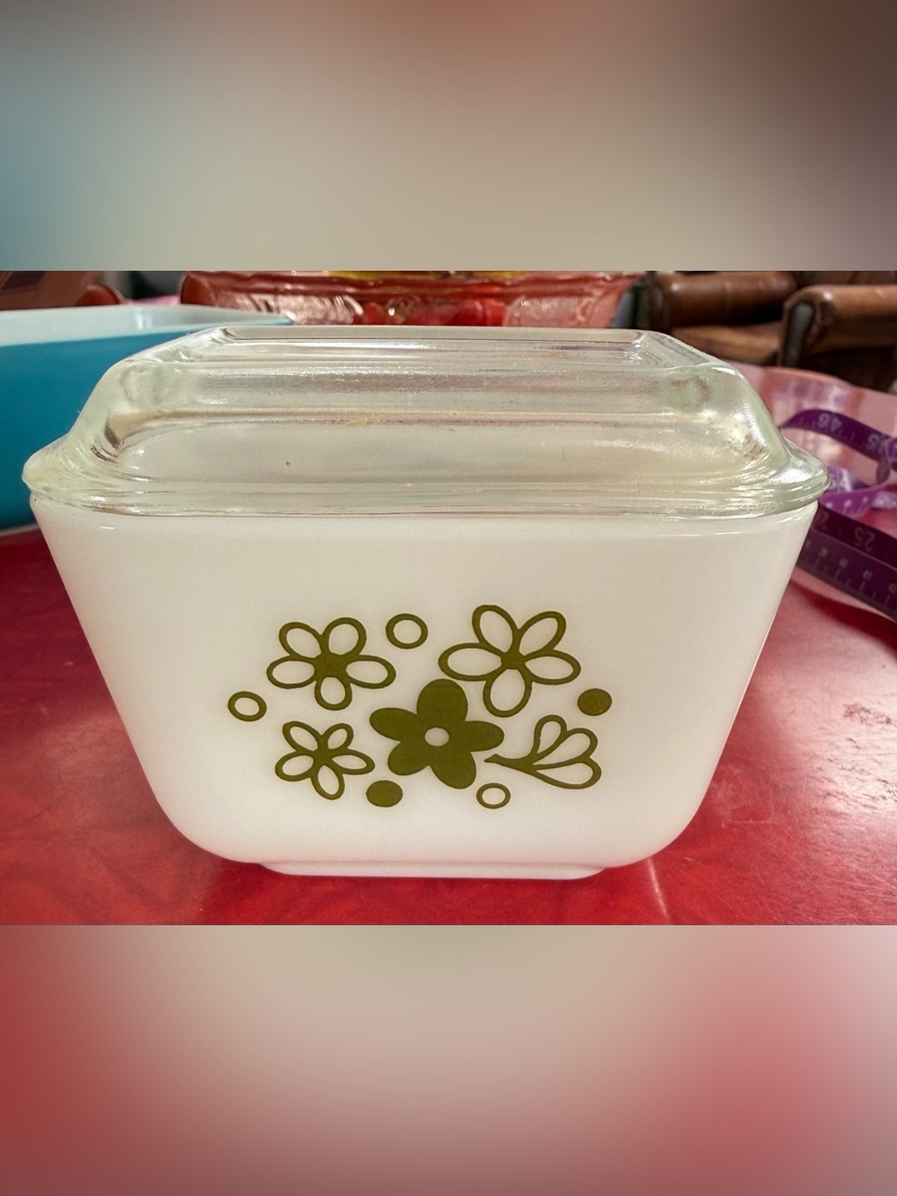 Vintage Pyrex 501 Spring Blossom Green Refrigerator Dish 1.5 Cup with Lid